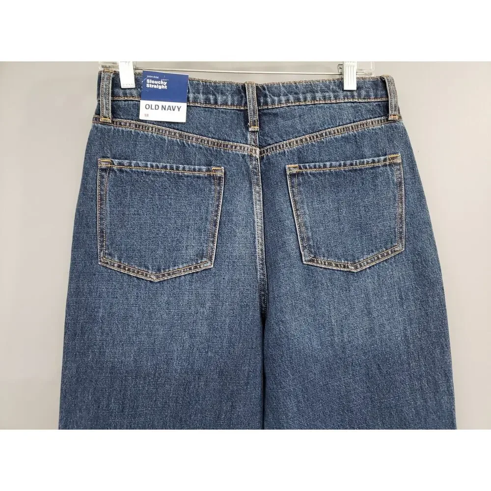 NEW Size‎ 18 High-Waisted Slouchy Straight Ripped Jeans Girls ADJUSTABLE WAIST